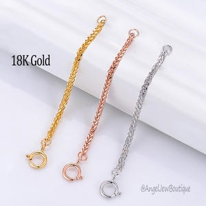 18K Real Gold Chain Extender, Safety Chain,Spring Ring Extension For Bracelet or Necklace,Long Chain Extension White, Jewelry DIY Findings