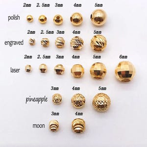 1 perle d'espacement en or massif 18 carats, perles rondes gravées en vrac, collier de bracelet en or véritable AU750, 2 mm-6 mm de bijoux à bricoler soi-même image 3