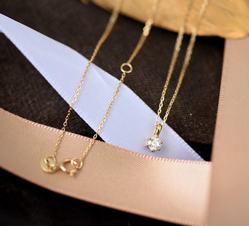 6Prongs Diamond Pendant,18kt Solid Gold Women Wedding Necklace Dainty Solitaire Diamond Necklace Rose Gold,0.2ct SI Real Diamond Necklace