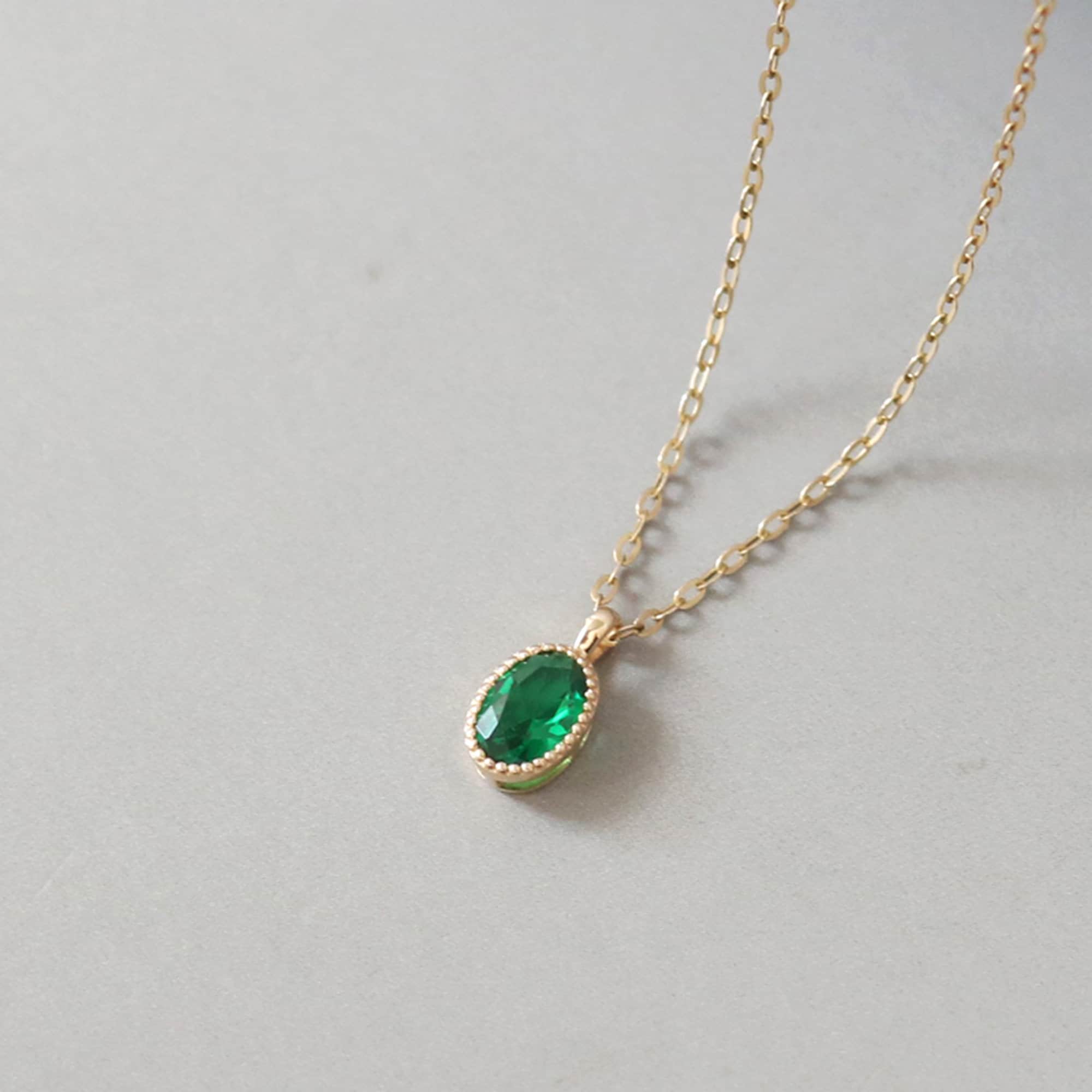 14K Gold Emerald NecklaceOval Emerald PendantWomen Fine | Etsy