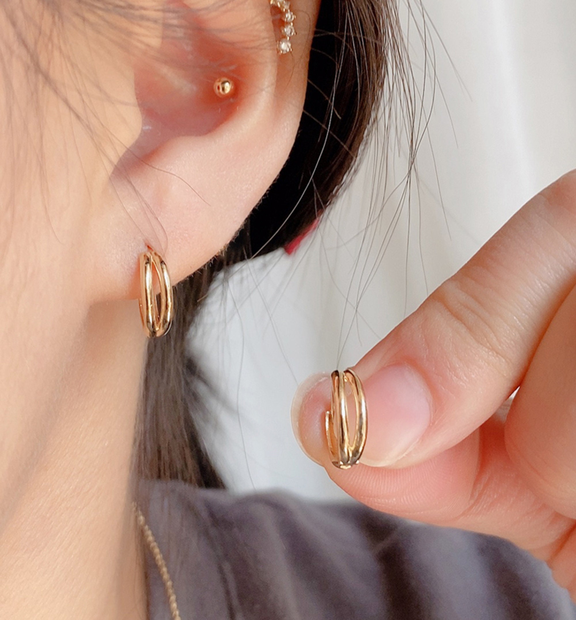 Hoop Earrings Gold Womendouble Circles Earrings10k Solid - Etsy Canada