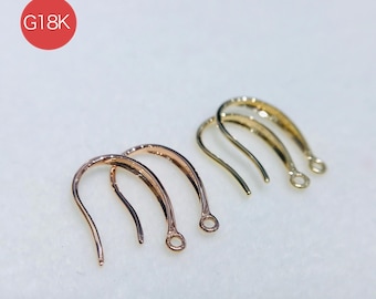 1Pair 18K Real Gold Ear Wire Hooks,Hypoallergenic Thick Ear Wires,AU750 Perpendicular Ear Wires Fish/ French hooks,Earring DIY Findings