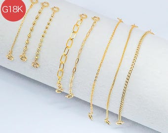 18K Real Gold Chain Extender,Bracelet Necklace Safety Chain,Double Spring Clasp Connector,Paperclip Cuban Extension,Jewelry DIY Finding