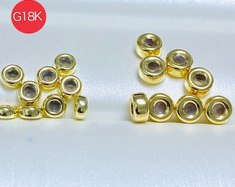 18K Solid Gold Spacer Beads 4x2mm - AU750 Jewelry Making Findings - 5PCS