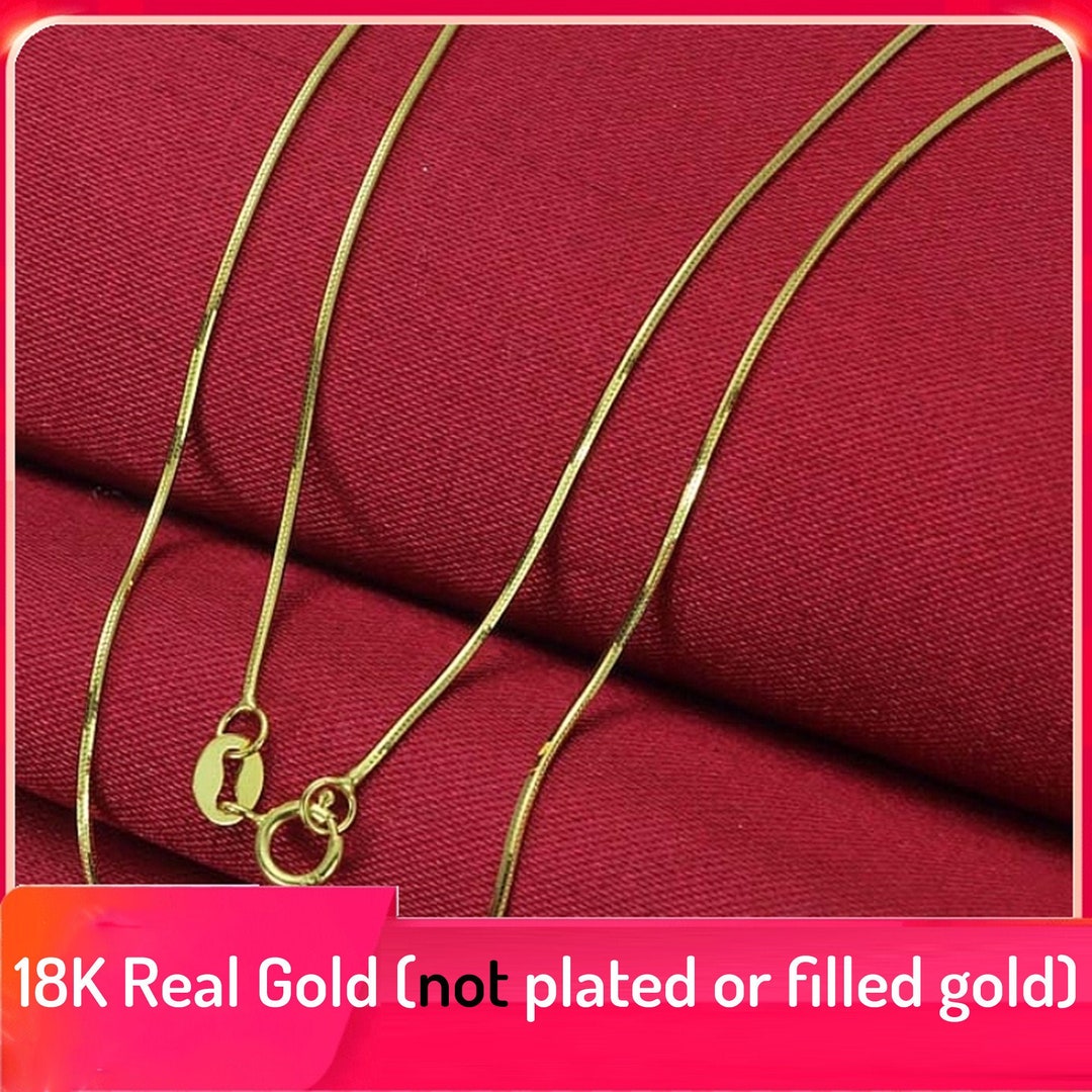 18k Real Gold Snake Chain Necklace,thin Choke Chain 0.6mm/0.8mm/1.0mm