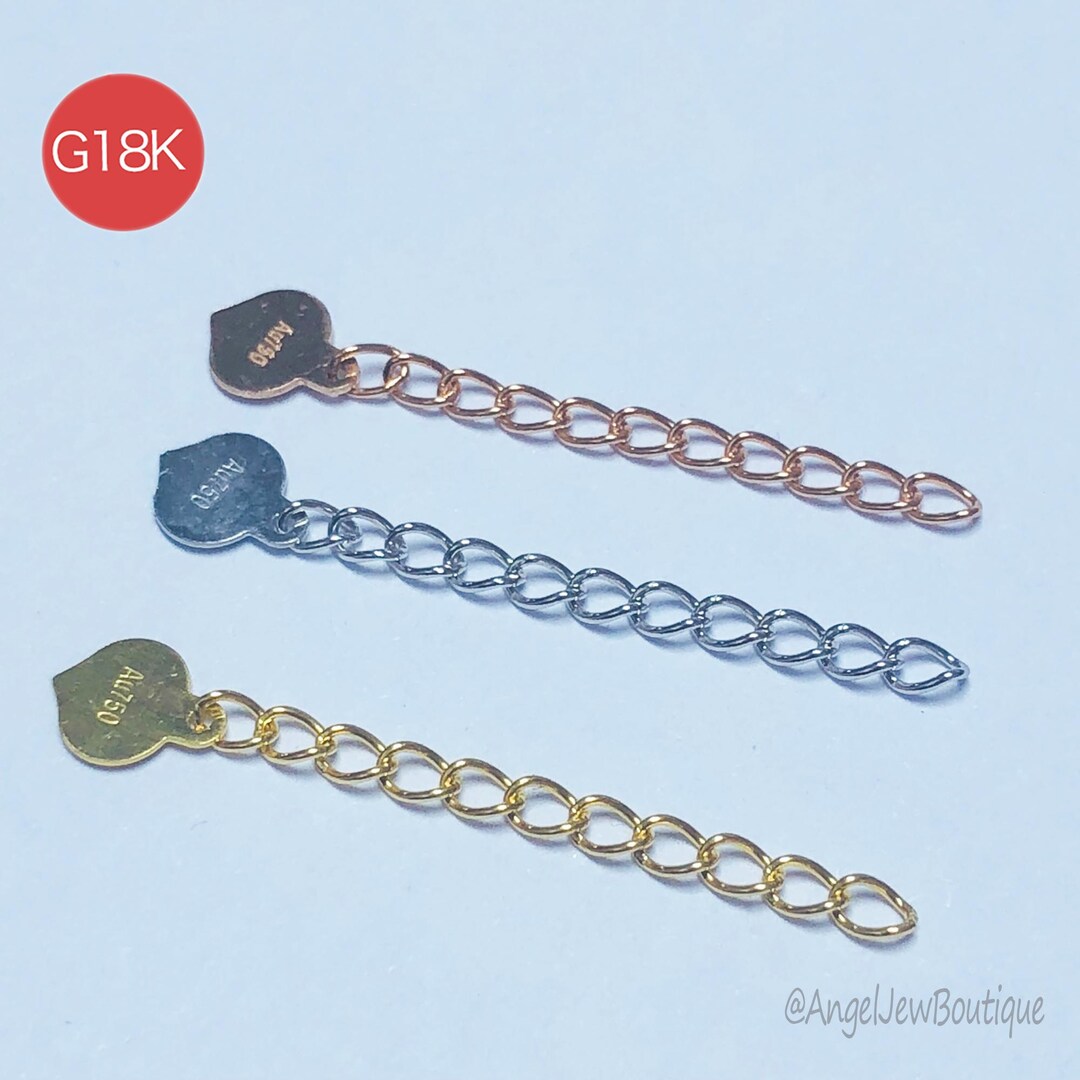 18K Solid Gold Chain Link Extension,heart Charm Tail Chain Extender ...