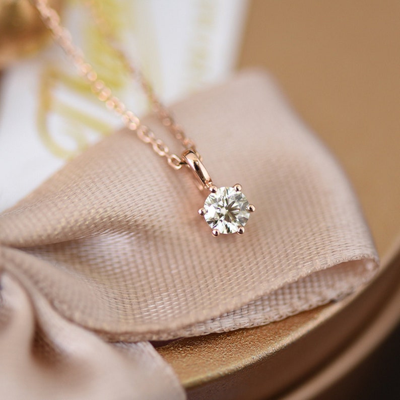 6Prongs Diamond Pendant,18kt Solid Gold Women Wedding Necklace Dainty Solitaire Diamond Necklace Rose Gold,0.2ct SI Real Diamond Necklace