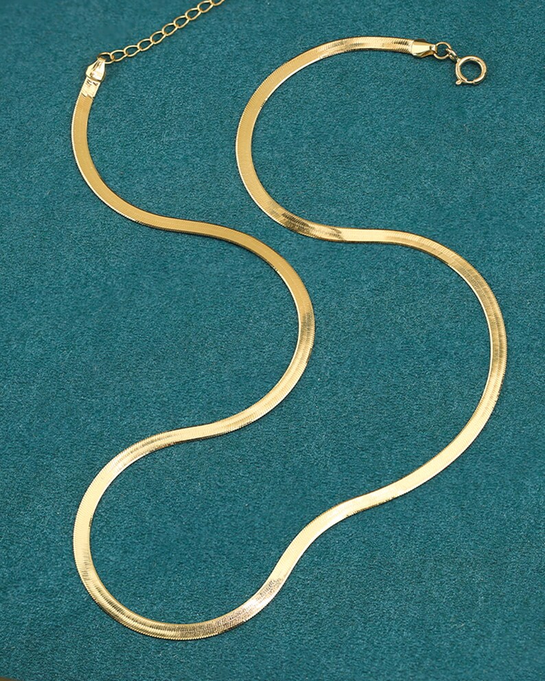 18K Herringbone Chain Necklace Adjustable Snake Chain Etsy