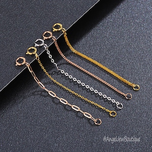 18K Real Gold Chain Extender, Safety Chain,Spring Ring Extension For Bracelet or Necklace,Long Cable Chain Extension, Jewelry DIY Findings