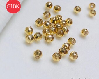Cuentas de oro rosa macizo de 18 quilates: corte de diamante AU750, joyería DIY, de 2,5 mm a 4 mm (paquete de 5)