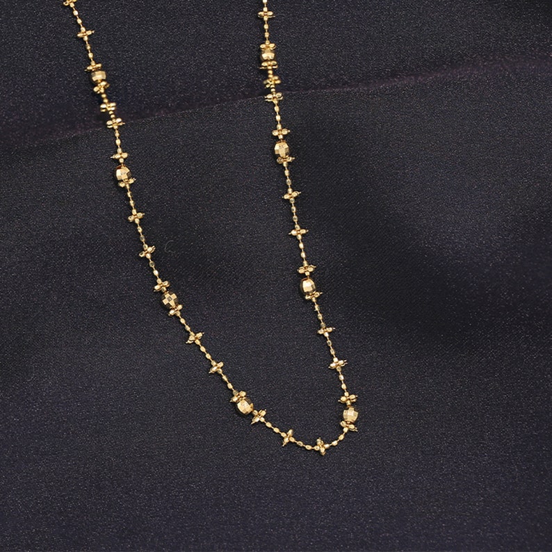 18k Solid Gold Charm Necklace Adjustable Bead Flower Necklace Etsy