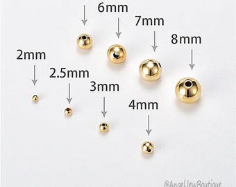 1 pieza de cuentas espaciadoras redondas de oro macizo de 14 quilates: 2 mm a 8 mm, accesorio de joyería DIY