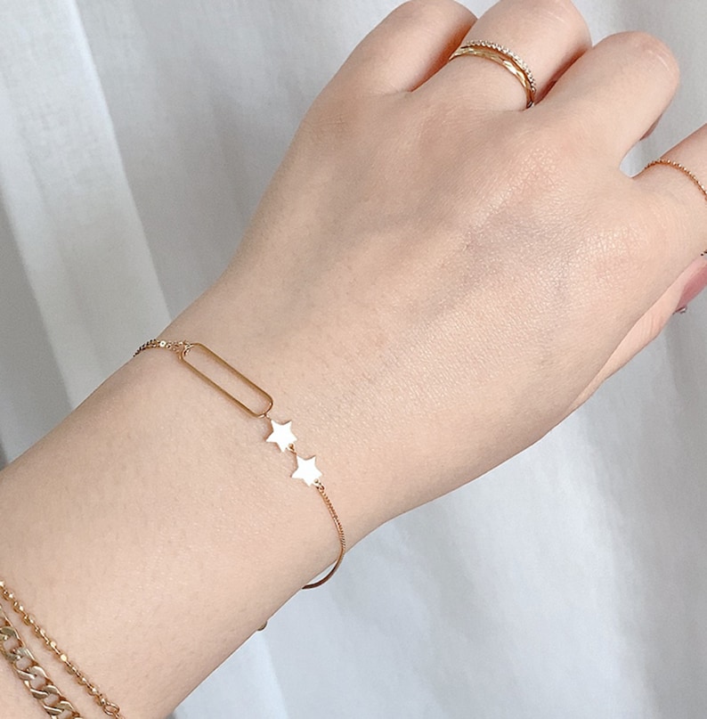 14K Gold Chain Link Bracelets Womenreal Gold Geometric Etsy