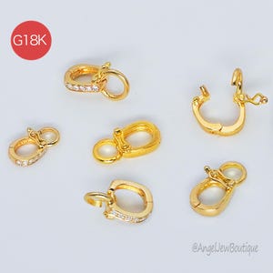 18K Real Gold Diamond Pendant Clasp Connector,Bling Charm Bails,Premium Secure Chain Clasp,Big White Safe Lock,Jewelry DIY Clasp Findings