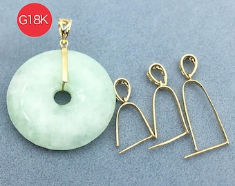 18K Solid Gold Round Jade Pendant Bail Buckle Pinch Clasp Clip Jewelry Making Findings
