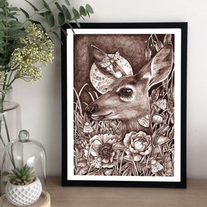 DOE - poster decorativo, illustrazione a inchiostro di china, stampa d'arte, idea regalo