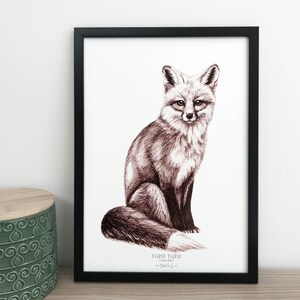 FOX - poster decorativo, idea regalo, illustrazione a inchiostro di china, animali della foresta, stampa d'arte