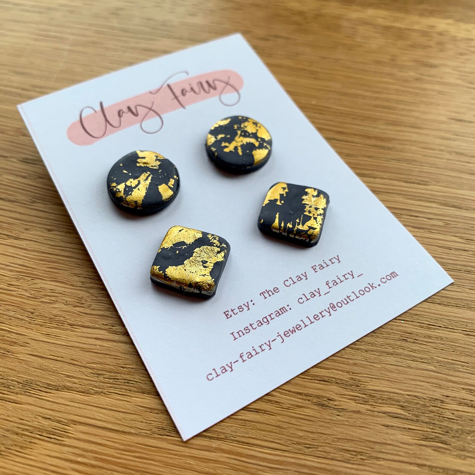 Charcoal and gold foil Polymer Clay Earrings Etsy