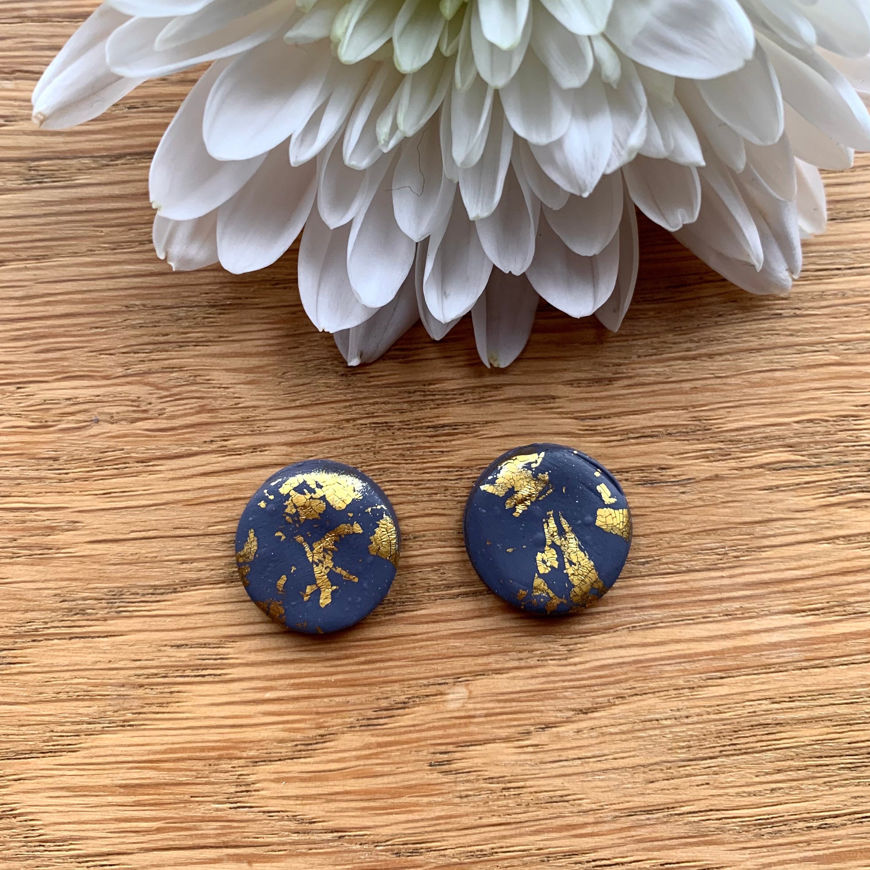 Charcoal and gold foil Polymer Clay Earrings Etsy