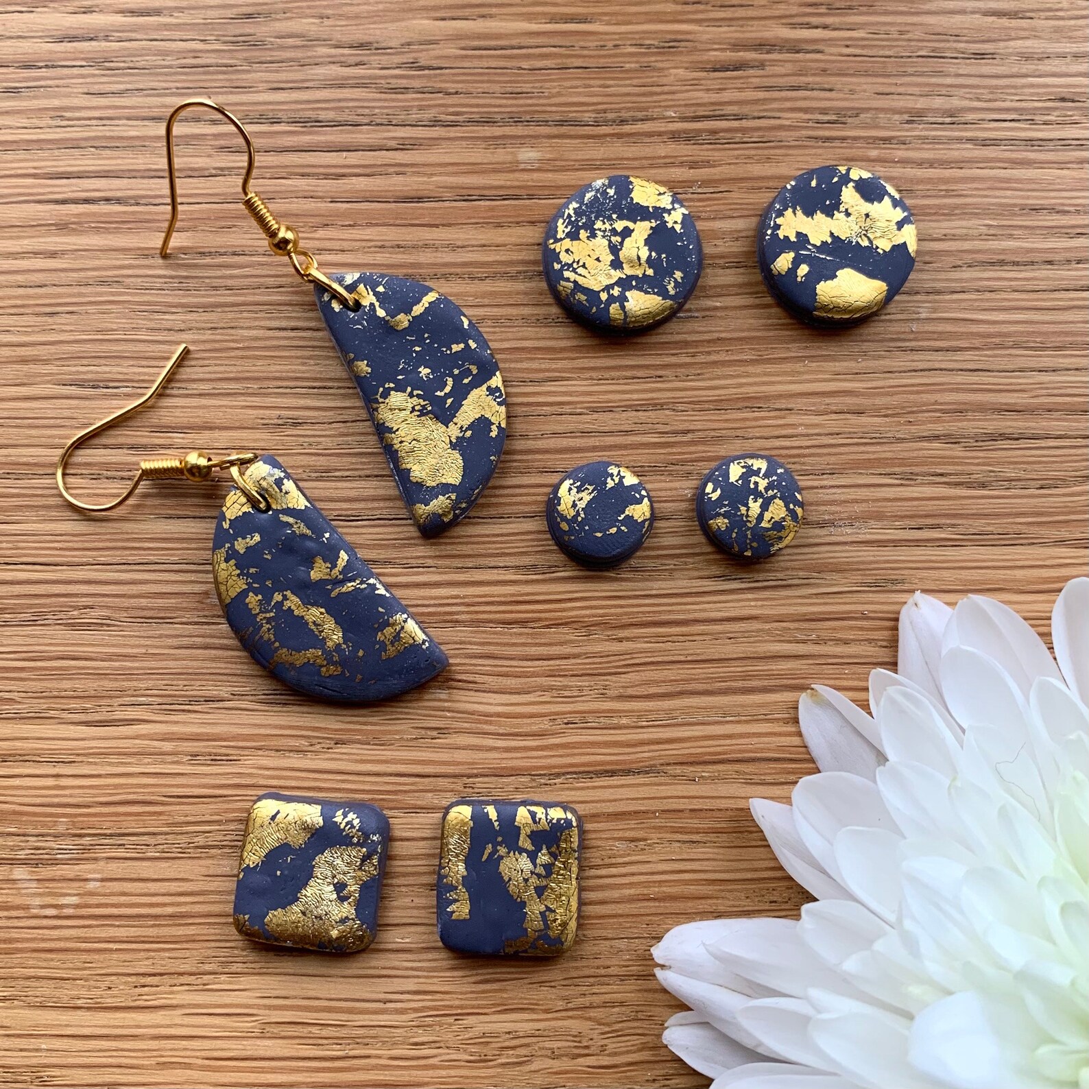 Charcoal and gold foil Polymer Clay Earrings Etsy