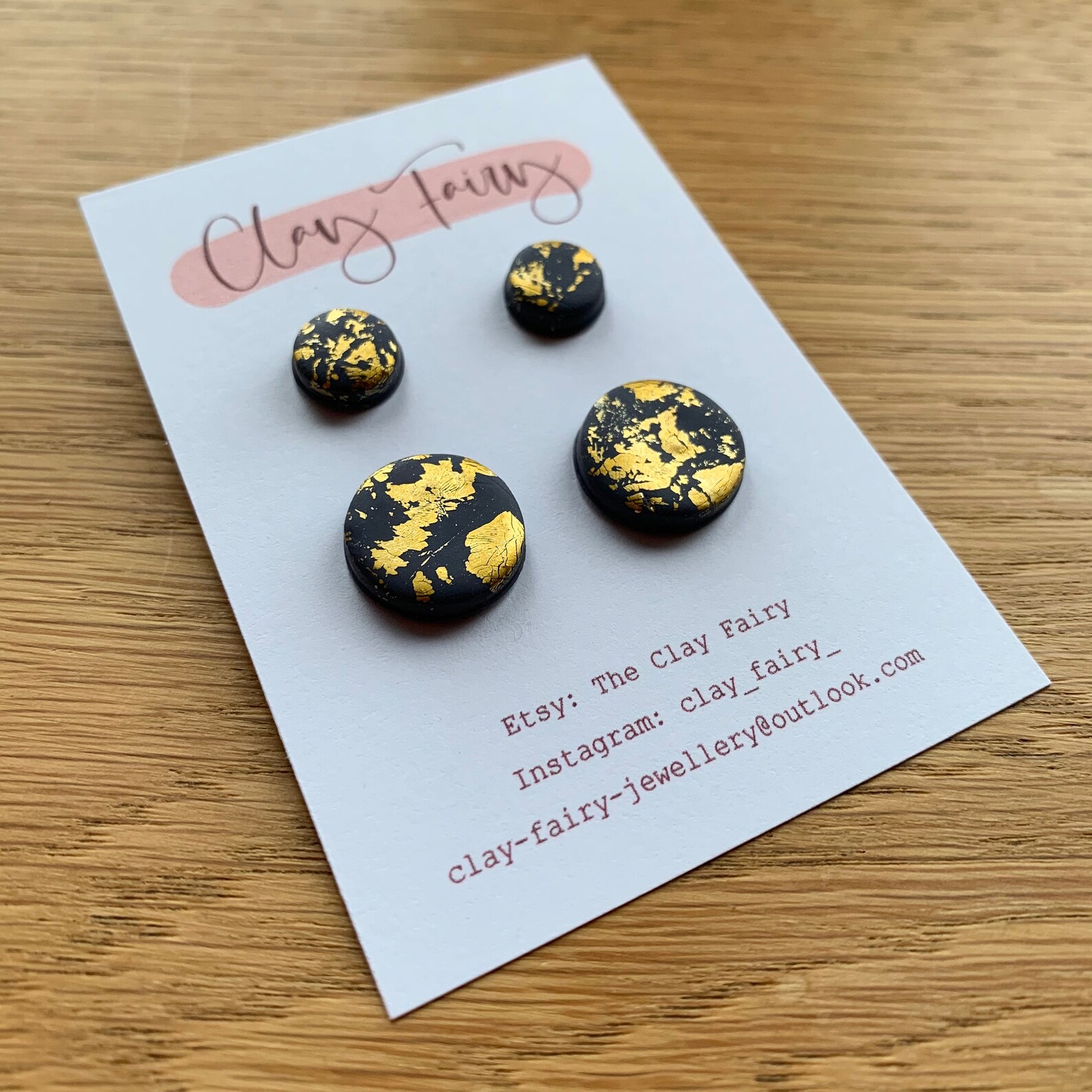 Charcoal and gold foil Polymer Clay Earrings Etsy