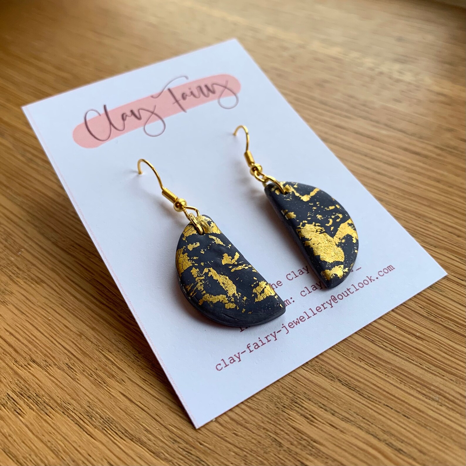 Charcoal and gold foil Polymer Clay Earrings Etsy
