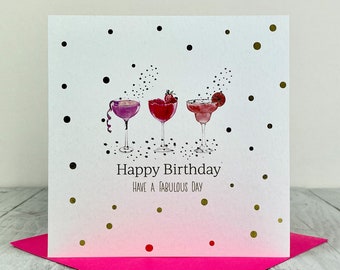 Cocktails  Birthday Card, Fabulous Day, Gold Foiled, Female Birthday Card, Happy Birthday