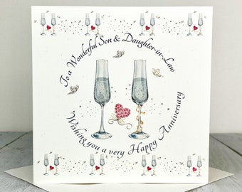 Lovely Personalised Handmade Wedding Day 3d Champagne Glasses design Card.Daughter n Son in Law,Son n Daughter in Law,Special Couple,Friends