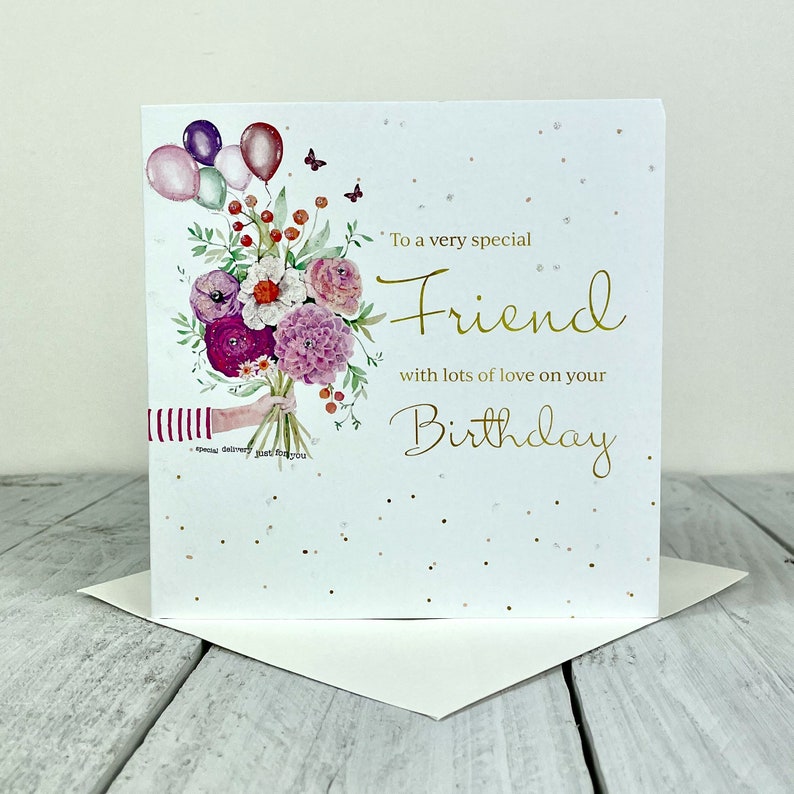 Special Friend Birthday Card Flowers Balloons Flowers in Etsy UK