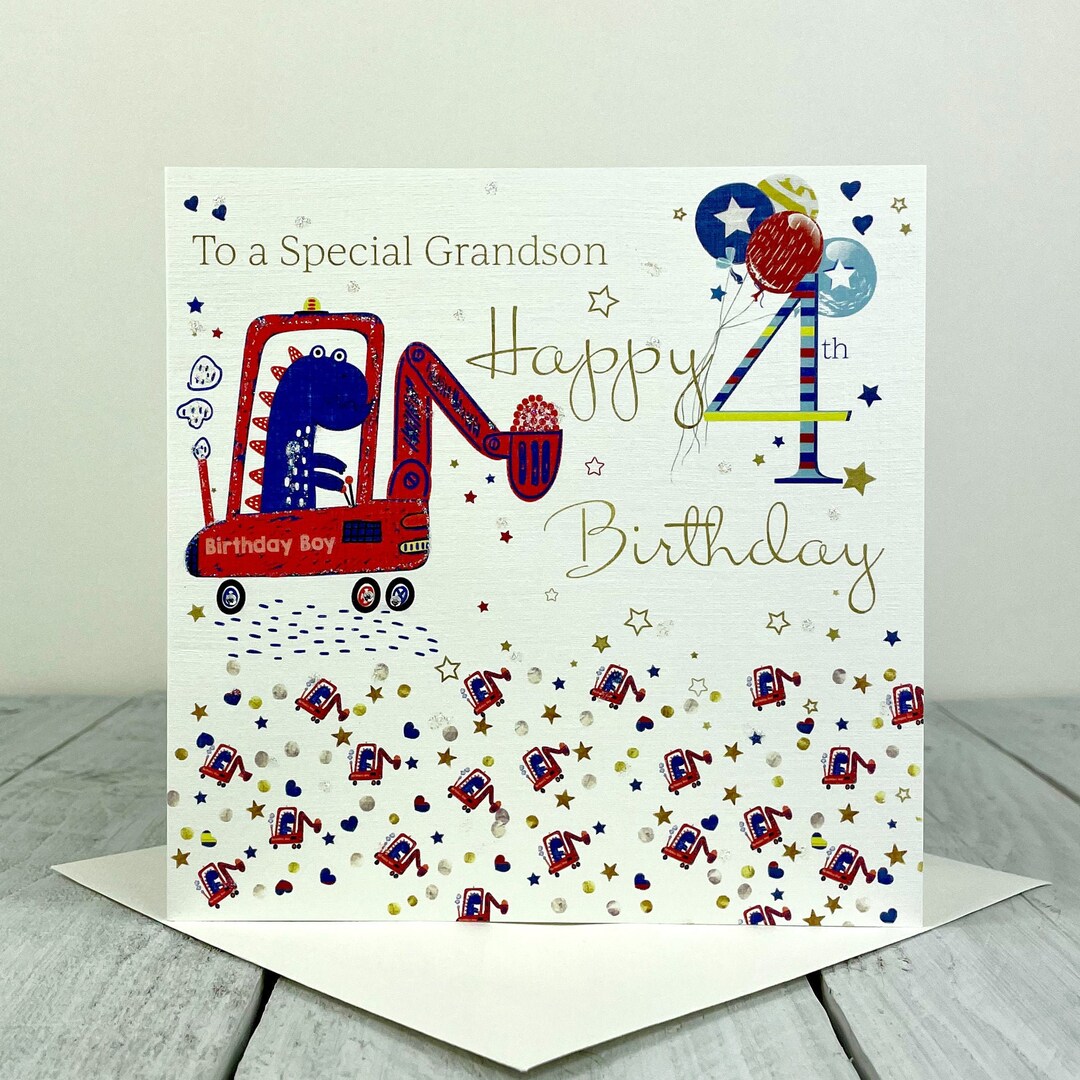 Grandson Age 4 Birthday Card Age 4 Birthday Card Son Etsy