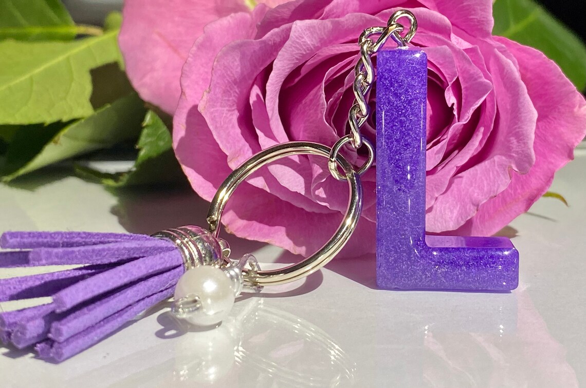 Epoxy Resin Letter Keychain Etsy