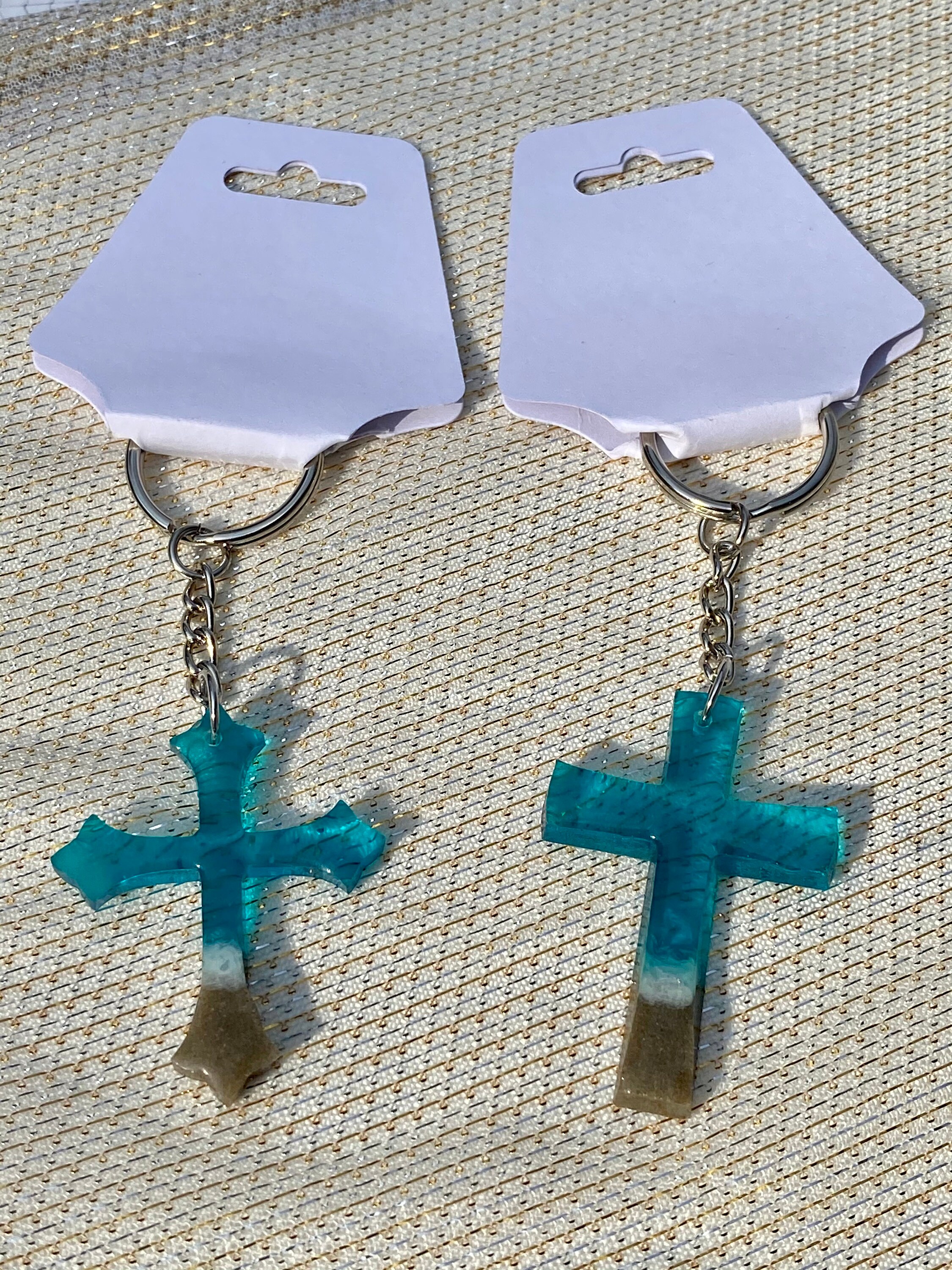 Beach Epoxy Resin Cross Keychain Etsy UK