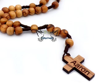 Personalized Wooden Rosary Kid Rosary Custom Olive Wood Rosary for Communion Confirmation Baptism, Engraved Catholic Rosary Bead for Praying