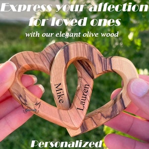 Personalized Interlocking Wooden Hearts. 5th Anniversary gift for him. Customized heart Wedding wood Heart. Valentines gift for her.