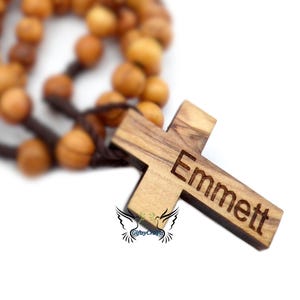 Personalized Olive Wood Rosary Handmade Rosary Wooden Cross Rosary from the Holy Land. Catholic Rosary for Car or Praying First Communion