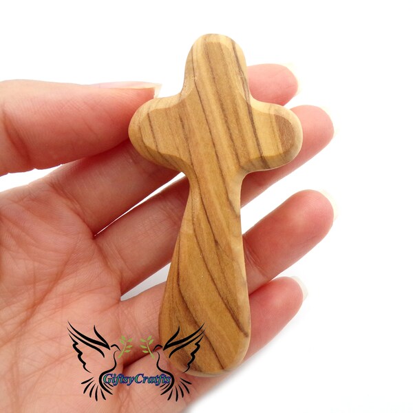 3" Olive Wood Comfort Cross Handheld Palm Praying Cross Prayer Cross from the Holy Land Holding Pocket Cross Perfect gift or favor