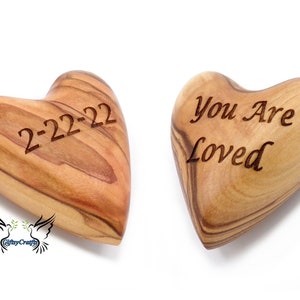 Personalized Wooden Hearts. Engraved Heart Gifts. Valentine Gift for Her Him. Gift for Hubby. Olive Wood 3D Heart from The Holy Land.