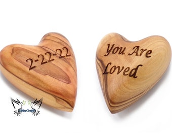 Personalized Wooden Hearts. Engraved Heart Gifts. Valentine Gift for Her Him. Gift for Hubby. Olive Wood 3D Heart from The Holy Land.