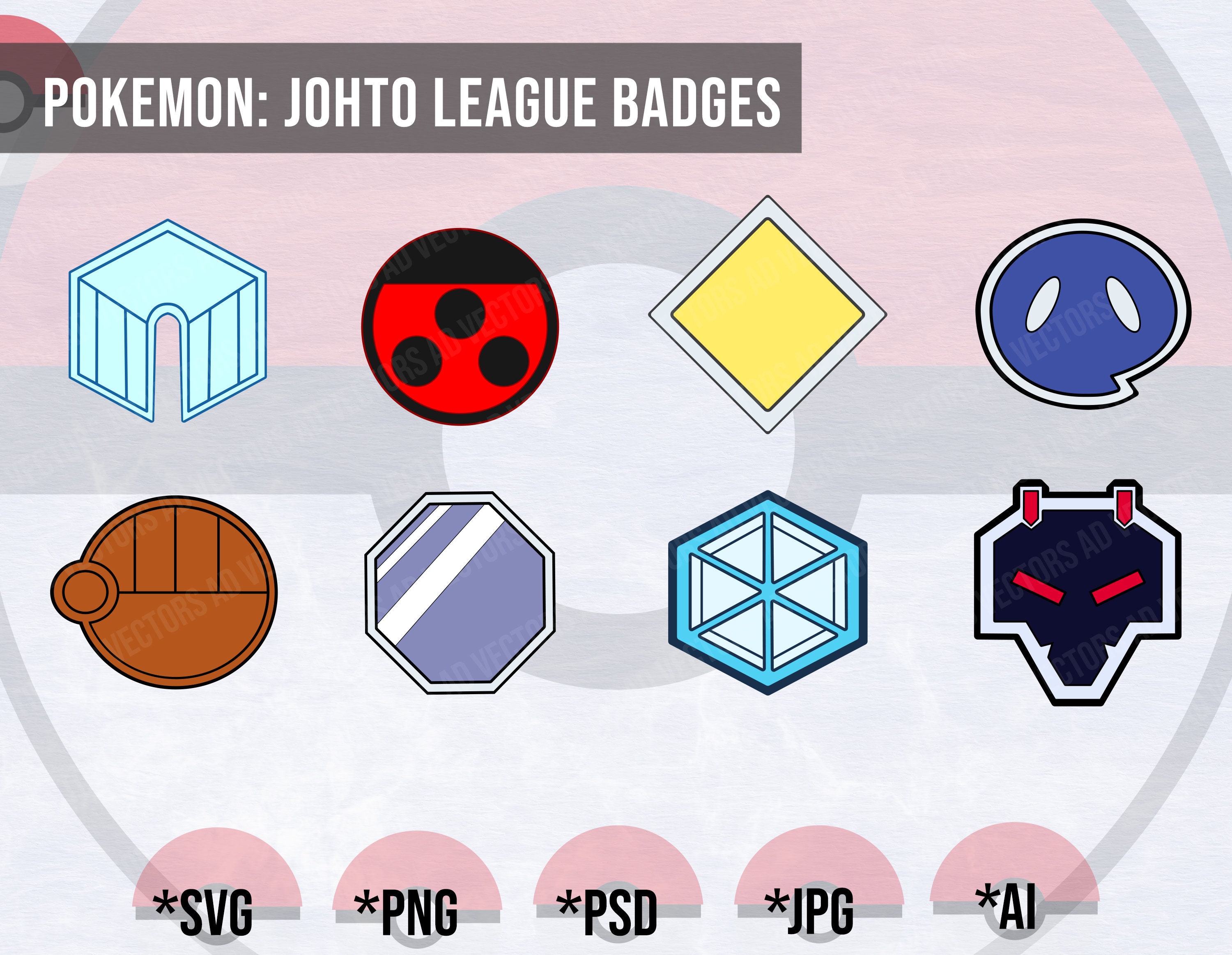 Johto League Badges SVG Clipart Johto Region Badges Cut file Etsy
