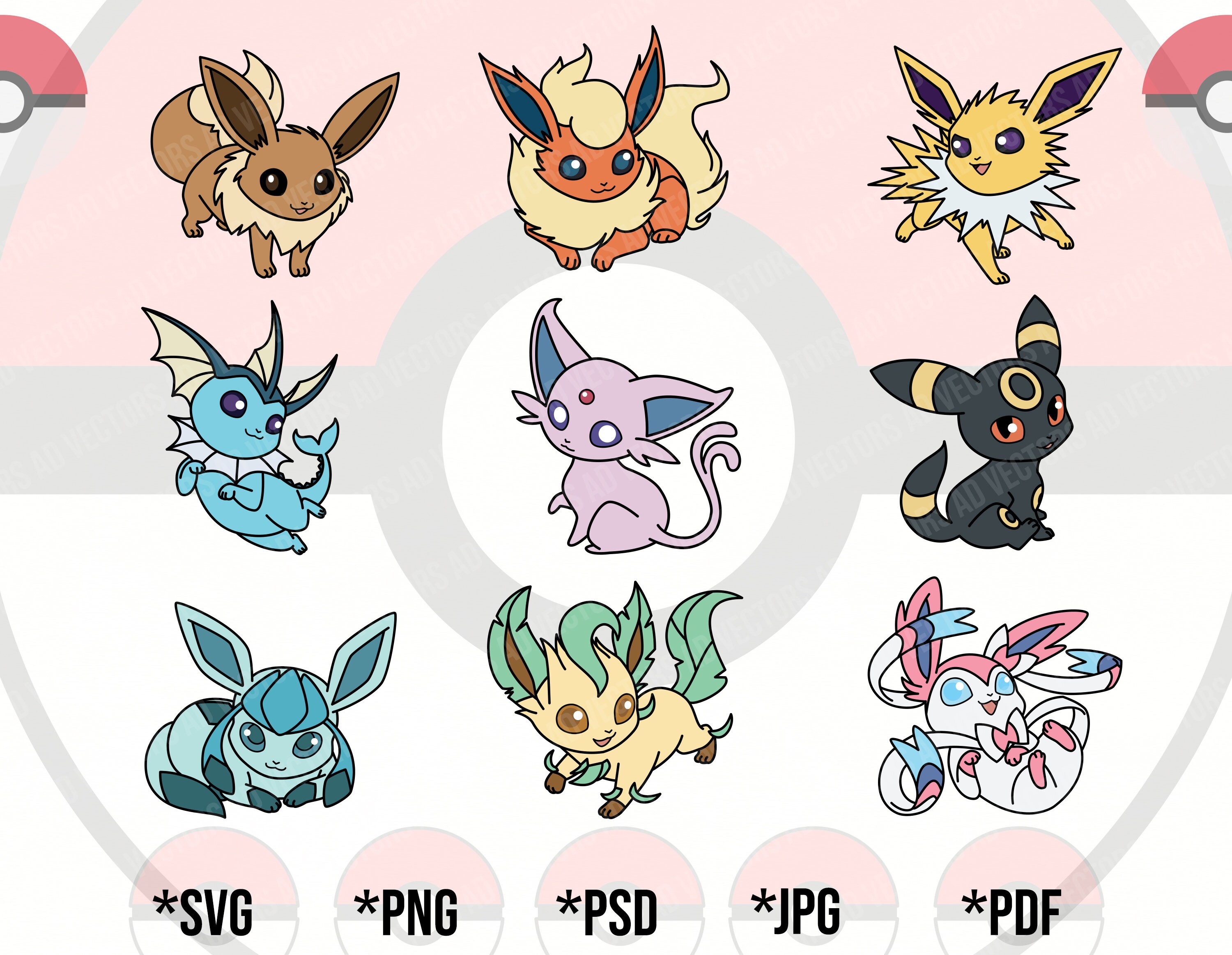 Eevee Evolution Bundle SVG Clipart Pokemon Cut file Eevee Etsy