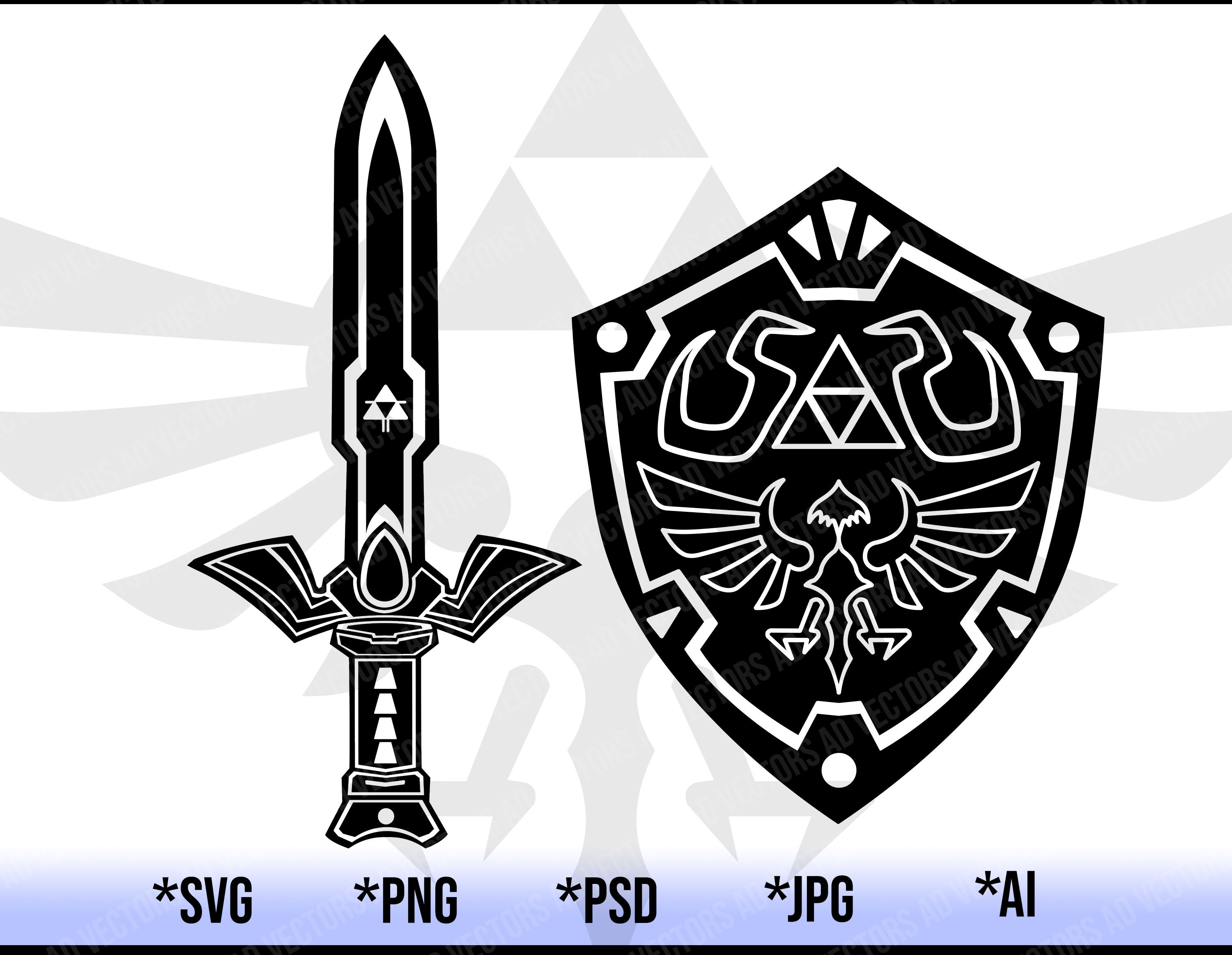 Zelda MasterSword y Hylian Shield Negro SVG Clipart Archivo Etsy
