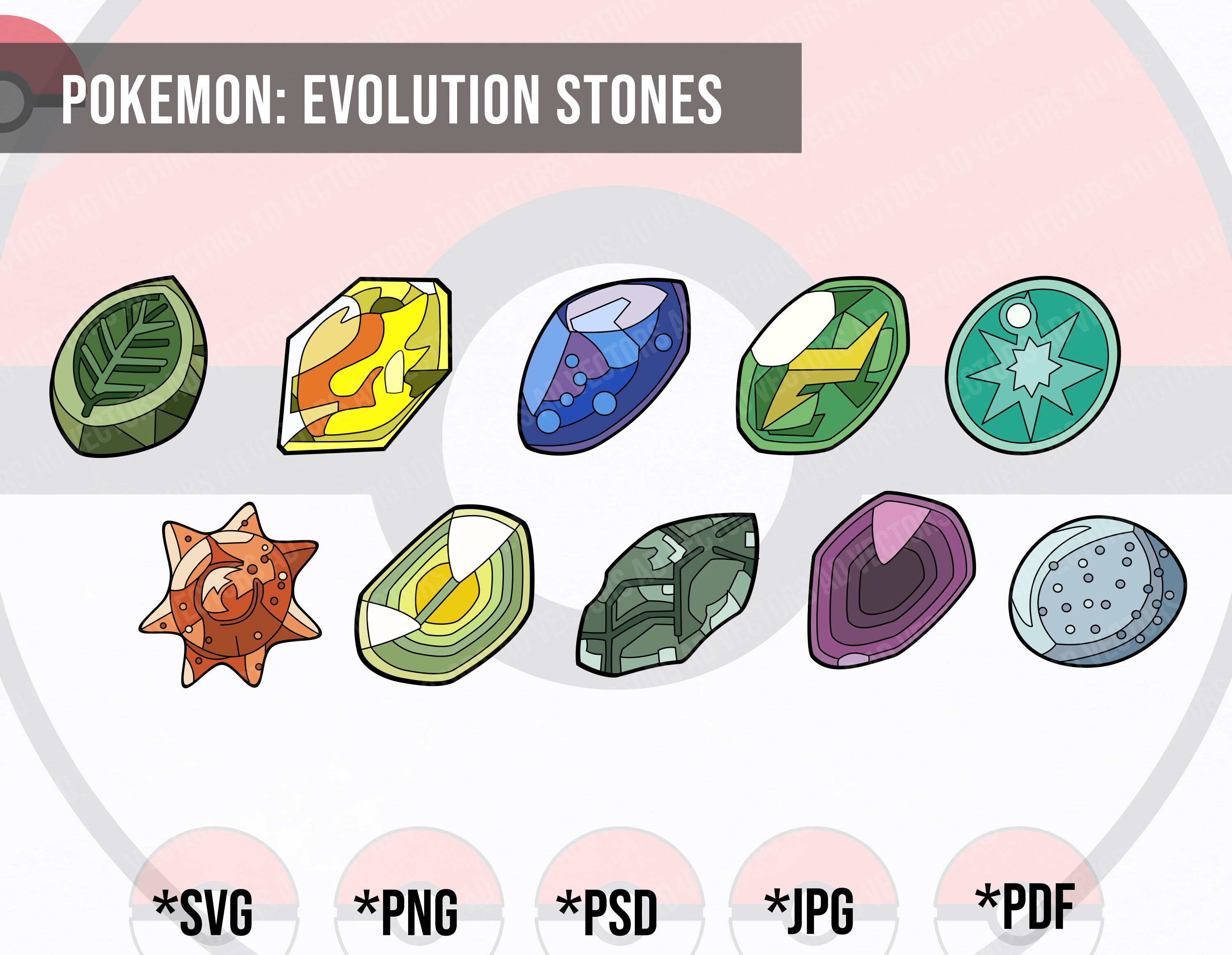 Pokemon Evolution Stones SVG Clipart Evolution Stones Cut Etsy