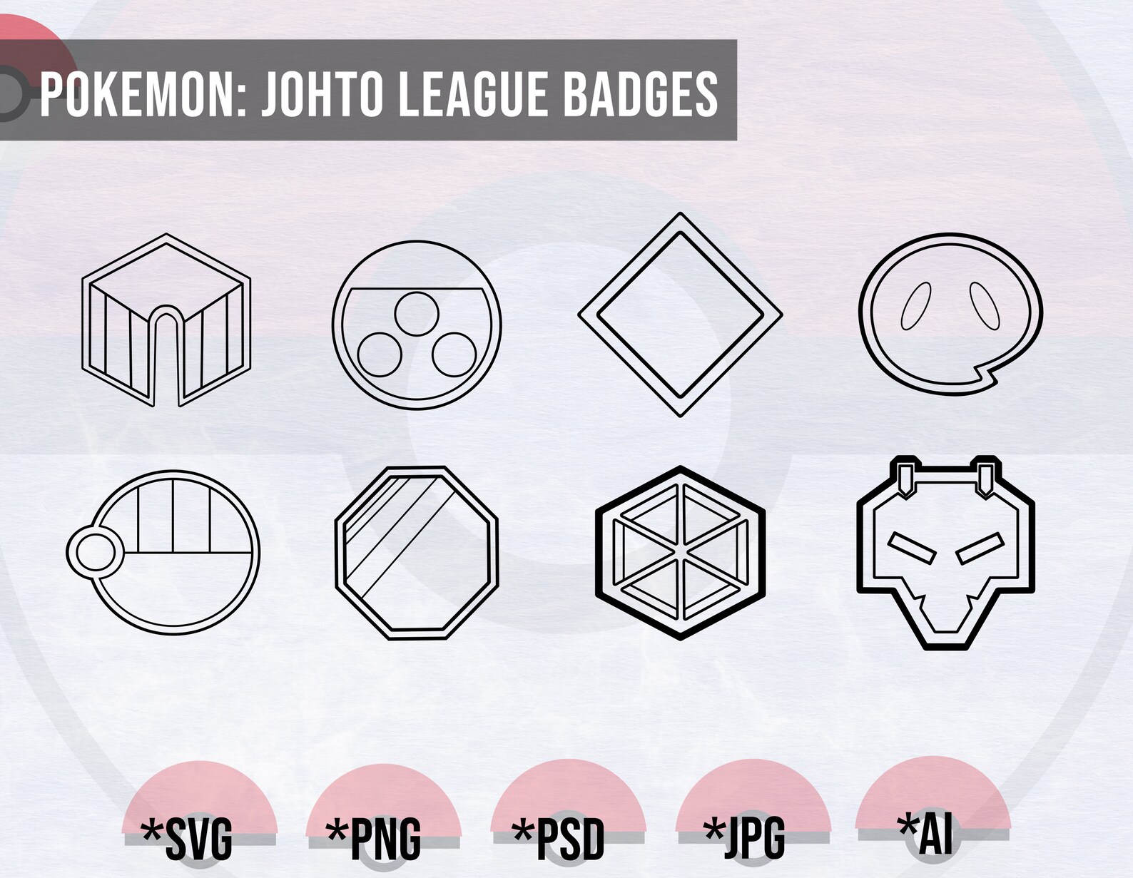 Johto League Badges Outline SVG Clipart Johto Region Badges Etsy