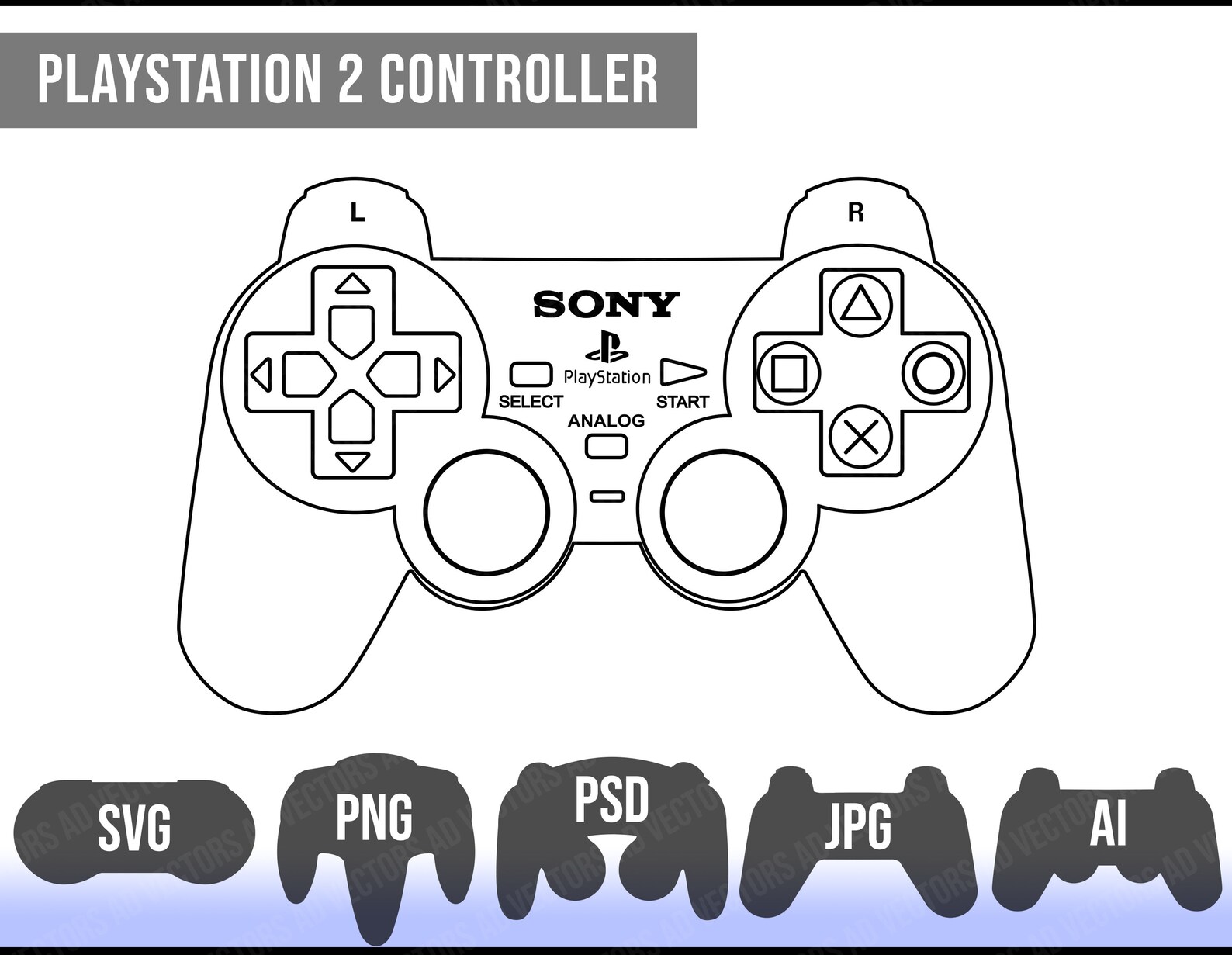 High Detail Playstation 2 Controller Outline Vector svg jpg | Etsy