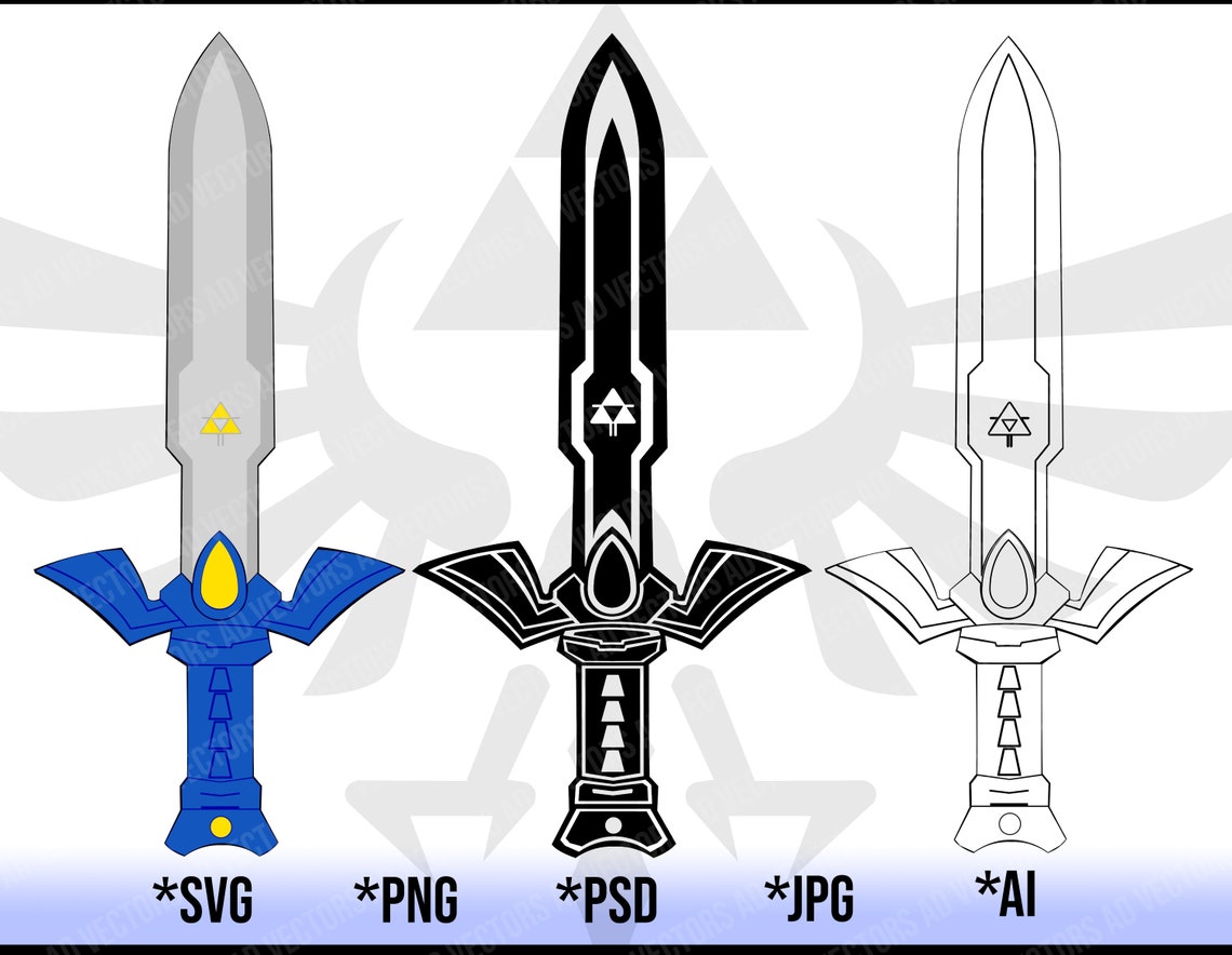 Master Sword Color Silhouette &amp; Outline Pack SVG Clipart | Etsy