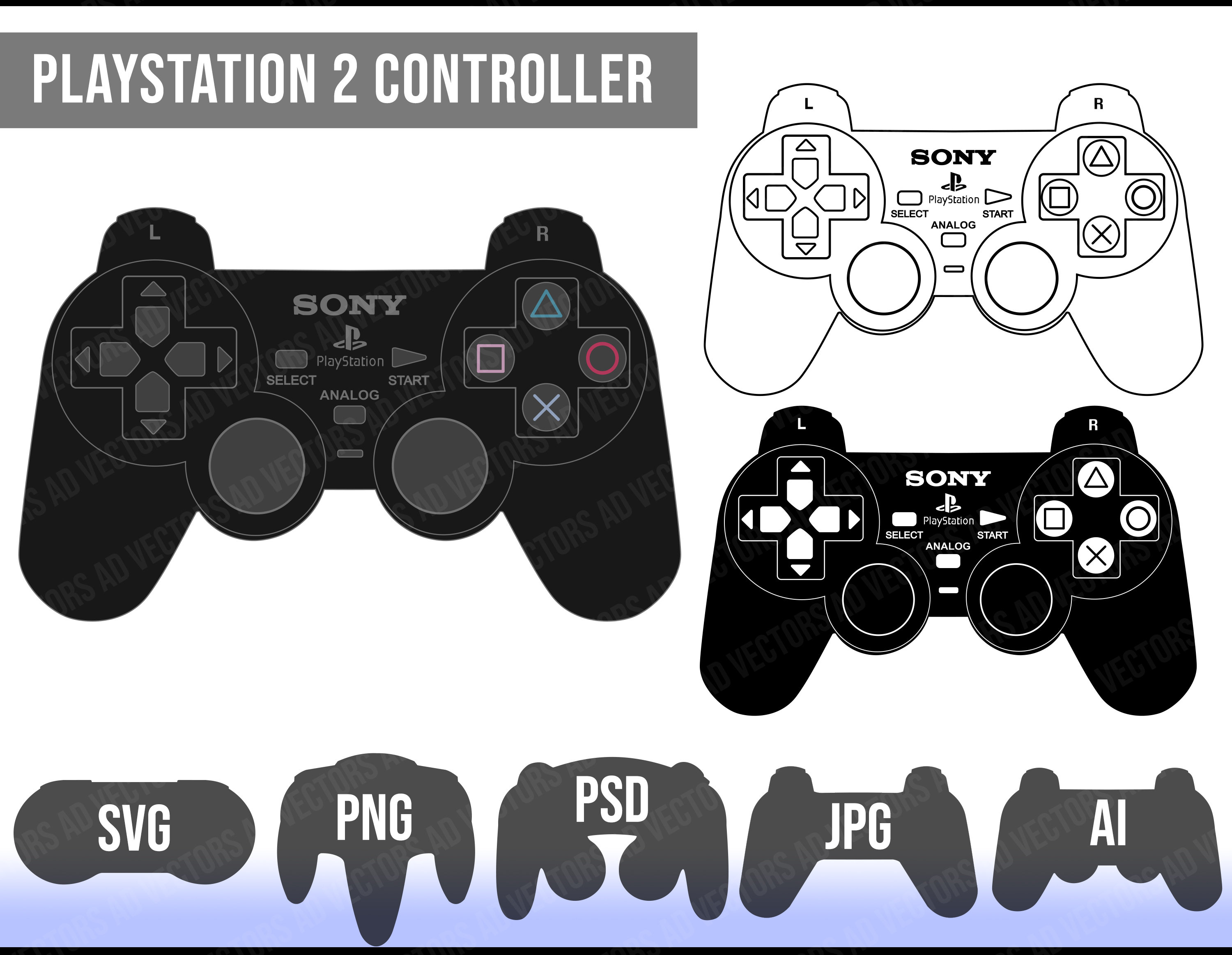 High Detail Playstation 2 Controller PS2 Bundle Vector svg | Etsy