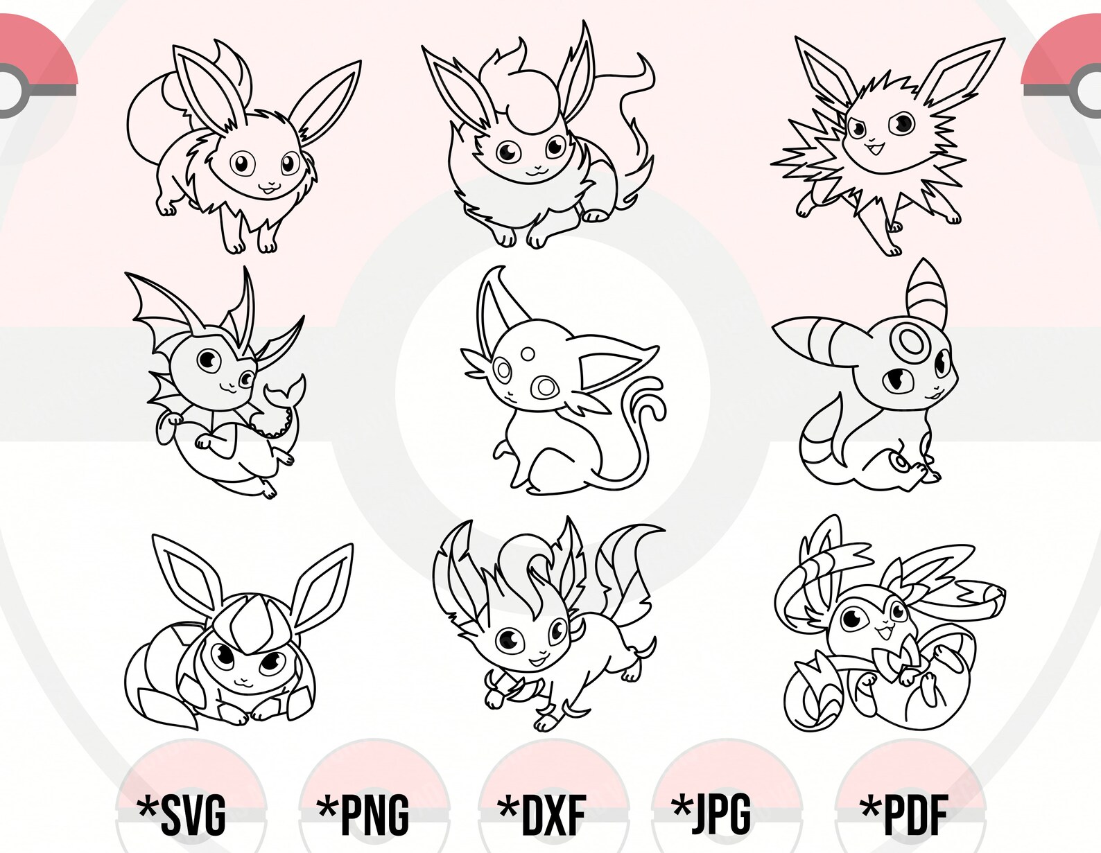 Eevee Evolutions Outline Bundle SVG Clipart Pokemon Cut File Etsy