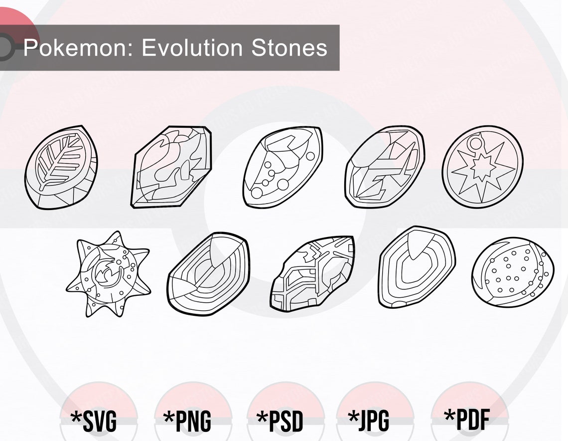 Pokemon Evolution Stones Outline SVG Clipart Evolution Stones Etsy