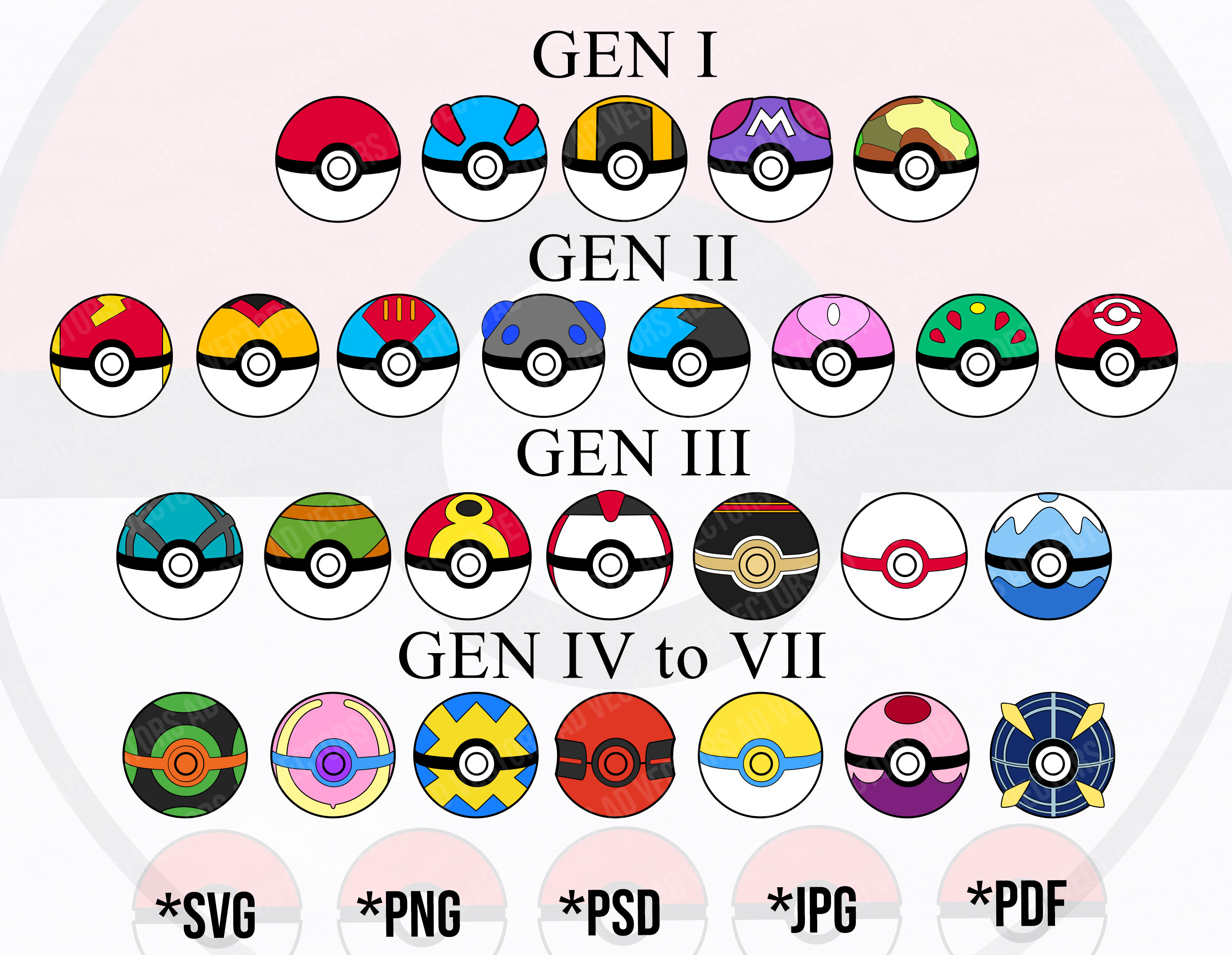 Pokemon: Pokeballs Collection SVG Clipart Poke Ball Cut file | Etsy