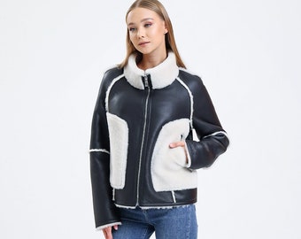Women's Genuine Black Leather Jacket, Fur-Lined, Biker Elegance, Winter 2024 Fashion, Luxury Design